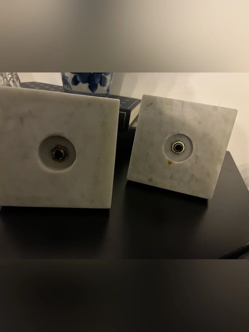 Vintage MCM Marble & Brass Metal Candlestick Holders Pair Hollywood Regency